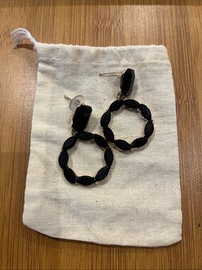 Vintage Black Hoop Drop Earrings - Elegant Women's Jewelry